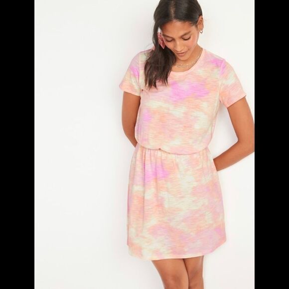 Old Navy | Waist-Defined Tie-Dye Mini T-Shirt Dress - Picture 1 of 5
